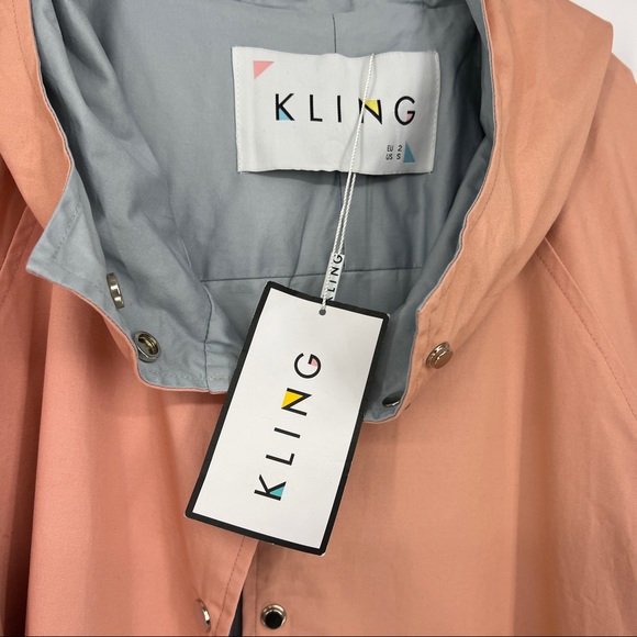 Kling Lip Print Hooded Jacket Lightweight Coral Pink New - Picture 6 of 7